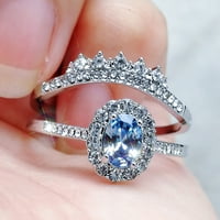 Wozhidaoke prstenovi za žene dame modni srebrni ovalno jezero plavi cirkon zvona dijamantni prijedlog