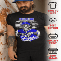 KošuljaBanc Mens Los Angeles California Baseball Majica, True Blue Skeleton Tee