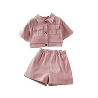 Booker Toddler Girls Ljeto odijelo Solidna boja Jednostruka košulja Top elastičnih kratkih hlača Podesite