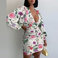 Haljina Moda New Benchmark Himeway Ženska moda V-izrez Print Dug rukav paket visokog struka HIP haljina