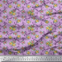 SIMOI CREPE svilena tkanina Twirl, lišće i ruža cvjetna dekorska tkanina Široka