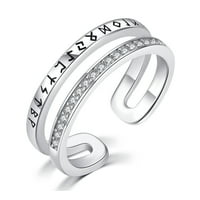Kobuhuhhar kubični zirkonijski prstenovi za žene djevojke sterling srebrna viking runa podesivi otvoreni