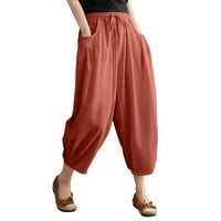 Simu ženski casual pantalone Hlače Nova labava pamučna i posteljina čipkasti čipke u gore elastične