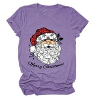 Dame vrhovi i bluze Božić Santa Claus Ispisano slovo posada vrata kratkih rukava bluza na vrhu majica