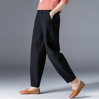 Yuehao Hlače za žene Ženske prozračne pamučne posteljine džep elastične struine labave pantalone na