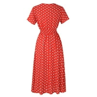Haljine za odmor za žene cvjetni print HIP WRAMP V-izrez na plaži suknja s kratkim rukavima retro haljina