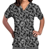 Echfiprom New Vibe Women kratki rukav V-izrez V-izrez Uniform tiskanih džepova Bluze za njegu Štorke