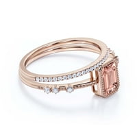 1. Carat smaragdni rez morgatit i dijamantni moissan zaručni prsten, tanak vjenčani prsten u srebru s 18k ružičastog zgrada za moderne prstene, obećavajući prsten, obljetni prsten
