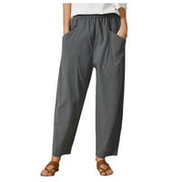 Ljetne kapri hlače za žene elastične struke pamučne posteljine široke nogave hlače od pune ležerne labave