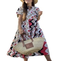 Niveer žene Swing Haljine s kratkim rukavima Henley vrat Ljeto Midi haljina Kaftan geometrijski print