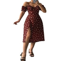 Kayotuas ženska vintaža van ramena visoka struka cvjetna print plaža midi haljina
