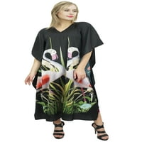 Wimba ženska flaminga tiskana crna satena maxi kaftan kimono Coverp Caftan-18