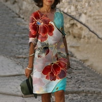 Strungten ženska ljetna moda casual cvjetni ispis V-izrez polovina rukava maxi haljine za žene