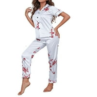 Ženske pidžame postavlja gumb prednjim odjećom za spavanje bijele m