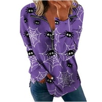 Žene Halloween bundeve Print dugih rukava Majica Jesen rever patentni zatvarač UP PUNOVI FALESS LAMOGWEIGHWEIGHTHEIGHWESHITTSHIrts