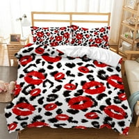 Crno-bijeli Leopard Ispiši crvene usne modni set posteljine, kraljica