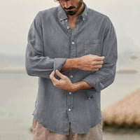 Fonwoon MAN dugme dugih rukava majica Ljetna čvrsto labava bluza Ležerna majica Muška odjeća Trupstvo