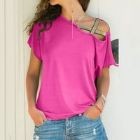 Ženski vrhovi ženske modne ljeto labave s ramena majice kratki rukav na vrhu bluza vruće ružičaste m