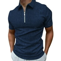 Muška ljetna majica muški casual patentni zatvarač Okrenite ovratnik bluza Stripes ispisana majica kratkih
