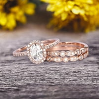 2. Carat Classic Ovalni moissanite Diamond Wedding bendovi i mladenci zadružni prsten Klasična umjetnost deco 10k ruže zlato