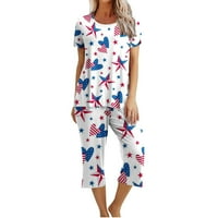 Moxiu ženske pidžame setovi hlače Capri ljetni ženski tisak kratkih rukava za spavanje s kratkim rukavima