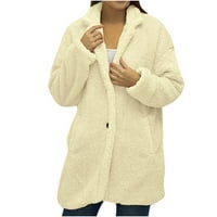 Aoksee zimski kaputi za žene, ženska modna dugi rukav labav gumb Solid COLLO u boji džep zadebljani
