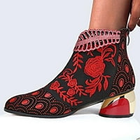 Ženski vintage čizme za gležnjeve cvijeće Žene Dreske cipele crvene veličine 9