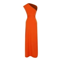 Ženska puna boja Jedno rame bez rukava s gornjeg dijela struka Split haljina haljina, narandžasta, XL