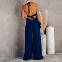Caveitl Rompers za žene, žene Ljeto Europska i američka remena Solid Halter Casual Jumpsuit Blue, XL