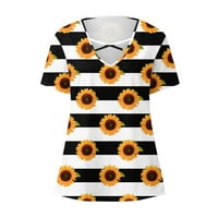 Ženski bluze Ženski V-izrez Cross šuplji kratki rukav suncokret za ispis The The Top Multicolor M
