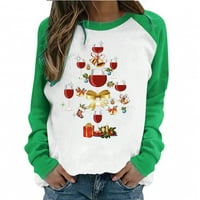 Ženske božićne vrhove slatko crveno vinsko staklo pulover dugih rukava s dugim rukavima s patchwork