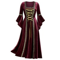 Kiskick Srednjovjekovna haljina visokog struka - kvadratna ovratnica, rukavac od flare, prednji križni