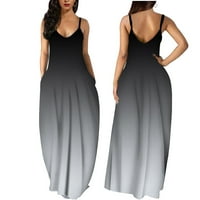 Ženski gradijentni bez rukava V izrez Maxi haljina casual sandress plaža dugi dres crni l