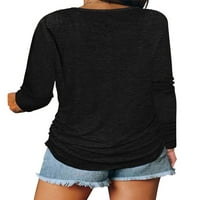 Žene obične tucijske bluze s dugim rukavima dame Osnovno pulover Loungewear V V izrez Loose Tee Black