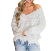 Ženski džemper Pulover TOP Hipster Torn Hem Waffle Knit Jumper kaput dugi rukavi prevelizirani pleteni odjeća za zaštitu