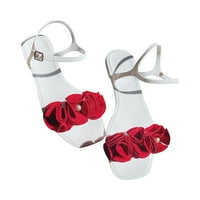 Ljetni kvadratni toe cvjetni biserni bijeli ženski ravni sandali Božićne veličine 39
