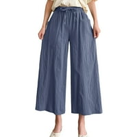 Ženske hlače Čvrsto boje Džepni džep široke noge hlače elastične pojaseve remene labave hlače obrezane