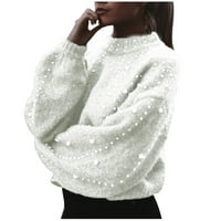 Ženski bluze Ležerni džemper debeli igla s dugim rukavima O-izrez Duks pulover modni s bijeli