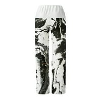 Ženski visoko struk džepni traka elastične struk otisnute labave joge hlače, casual dugačke pantalone crni xxl
