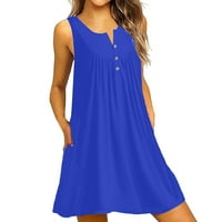 Haljine za žene ženske a-line bez rukava od vratnih kratkih kratkih casual moda A-line haljine plave