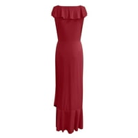 Clearsance Ljetne haljine za žene V-izrez Modni asimetrični ispisani Haljina maxi kratka rukava crvena