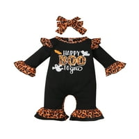 Inevenn Baby Girl Halloween Kombinezon Halloween ruffle rukave jednodijelno slovo Ispis Leopard Romper