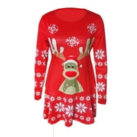 Ženska modna okrugla vrat Božić Santa Claus Ispis haljina s dugim rukavima Hot25SL4485947