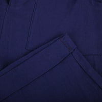 Ženske casual pantalone Petite solidna boja pamučna posteljina udobna kaprisa sa džepovima casual pantalone