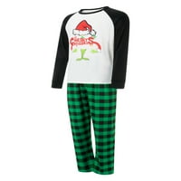 Goowrom Porodica koja odgovara Božić pidžamas crtani šešir pismo Ispis dugih rukava + plaženi uzorak pantalone za spavanje