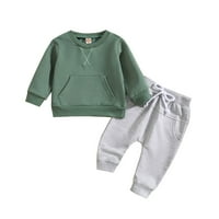Toddler Kids Boys Girls Modne slatke čvrste boje džep dugih rukava s kapuljačom, zelene 2 godine