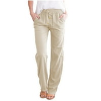 Pgeraug pantalone za žene posteljina struka pamučne elastične čvrste hlače nacrtajuće duge ravne hlače