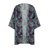 Cardigan za žene Dressy Long Sheer Cvjetni print Puff rukav kimono kardigan labav šifon pokriti casual