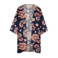 Zkozptok Ženski kardiganci Cvjetni print Puff rukav kimono labav šifon pokriti ležerne bluze, mornarice,