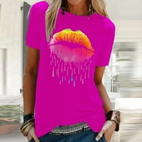 T majice za žene Grafički vintage šarene usne Ispis kratkih rukava O-izrez Casual majica Bluzes The